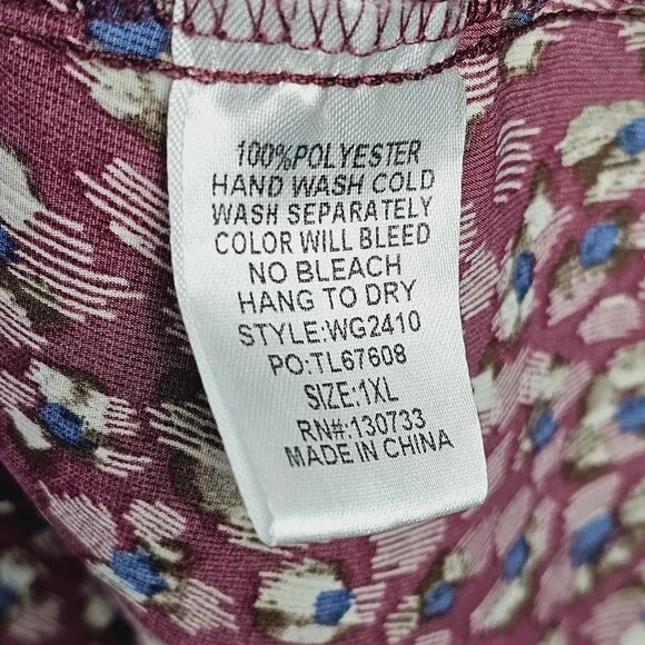 Umgee Plus Wine Mix Animal Print Silky Baby Doll w/ Pockets Long Sleeve Dress 1X - Picture 7 of 8